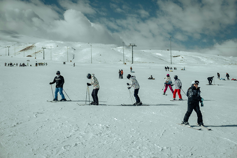 students in a ski resort